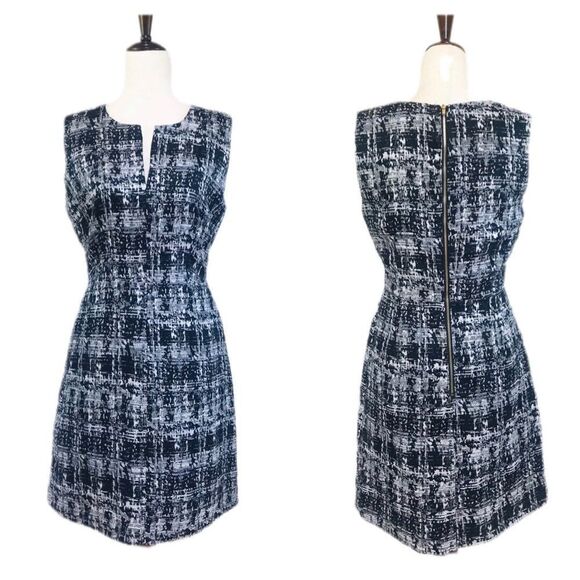 PIM‎ + LARKIN Metallic Tweed Mini Sheath Dress Sleeveless Gray Black Size Medium - Picture 1 of 12